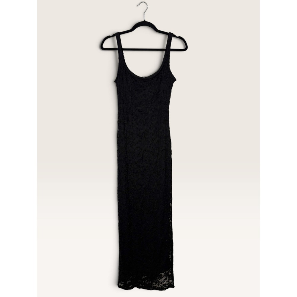 Bebe Women's Small Lace Maxi Dress Black Floral Dark Romantic Witchy Vampy